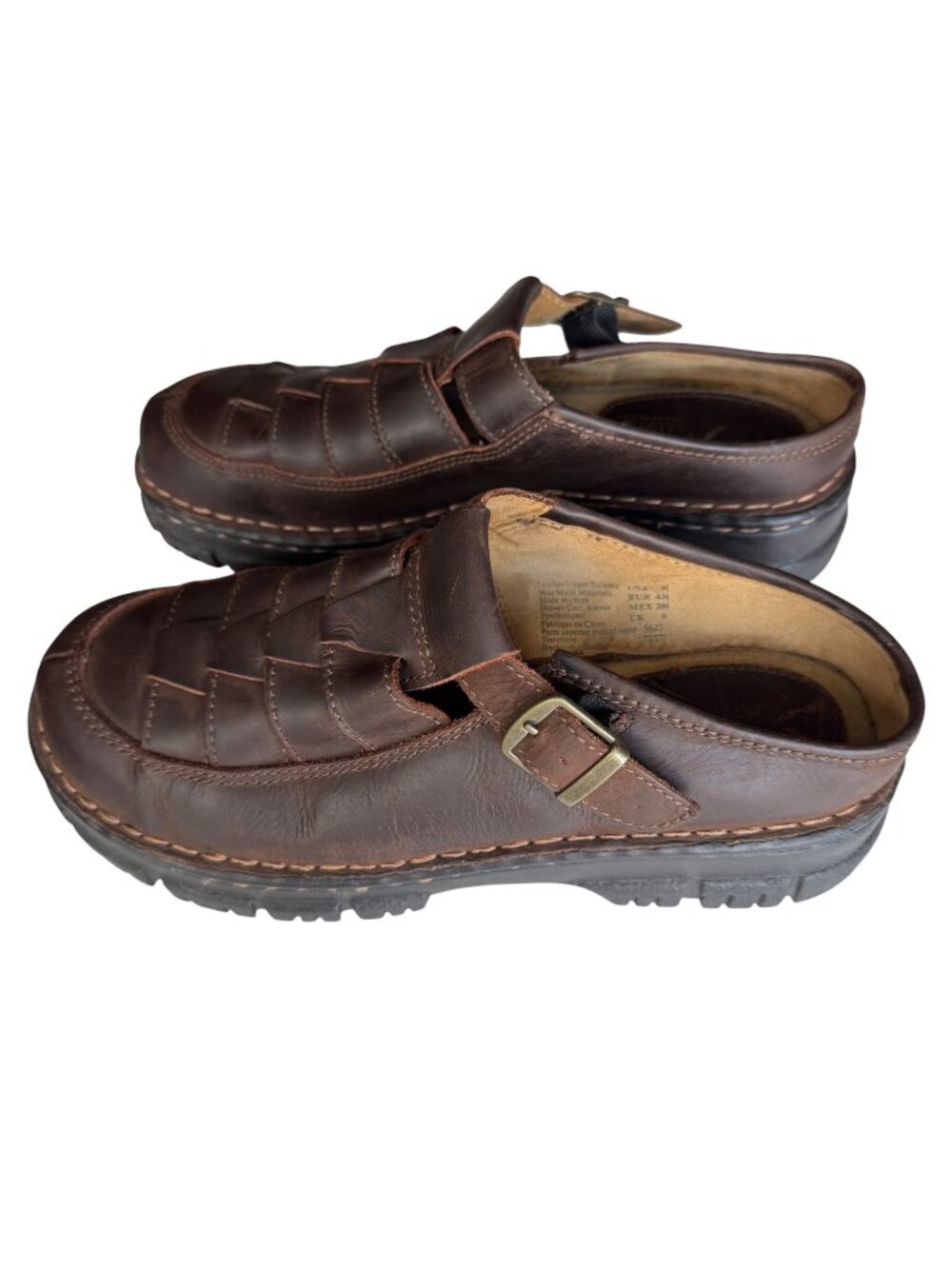 Vintage Y2K Sz 9 1/2  Brown Leather Chunky Fisherman Style Sandals Slip On Clog